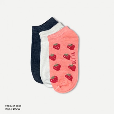 Kotoia 3 ankle Strawberry cotton socks ( plain black , plain white and strawberry pink )