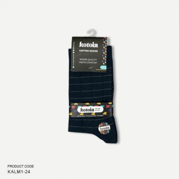 Kotoia black navy blue carreaux classic cotton socks