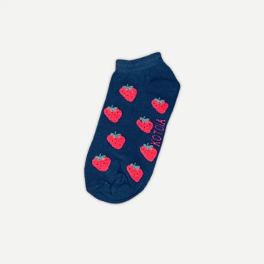 Kotoia 3 ankle Strawberry cotton socks ( navy blue , white and plain black )