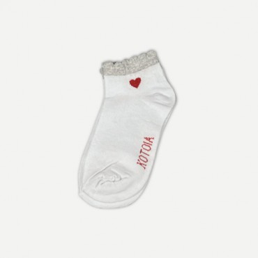 Kotoia 3 ankle heart cotton socks  white with light gray , navy blue and black 