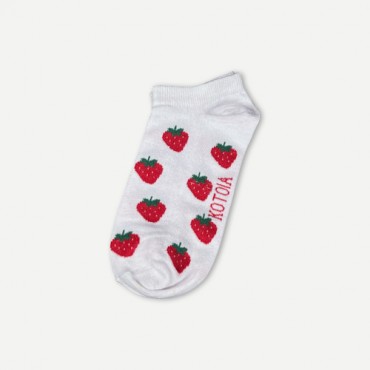 Kotoia 3 ankle Strawberry cotton socks ( white , black and pink )