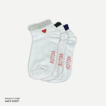 Kotoia 3 ankle heart cotton socks  white with light gray , navy blue and black 