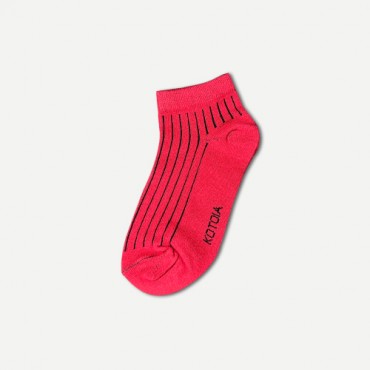 Kotoia 3 ankle striped cotton socks ( white , black and red )