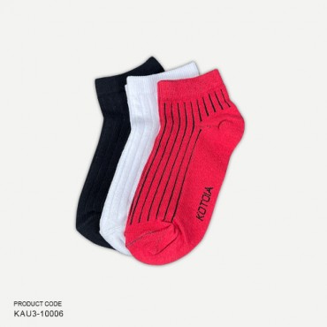 Kotoia 3 ankle striped cotton socks ( white , black and red )