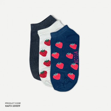 Kotoia 3 ankle Strawberry cotton socks ( navy blue , white and plain black )