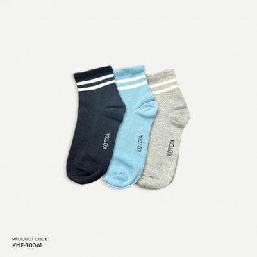 Kotoia 3 Half striped Cotton Socks Baby Blue, Light Grey and Black for women