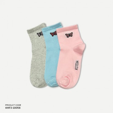 Kotoia 3 Half Butterfly Cotton Socks Pink, Baby Blue and Grey for Women