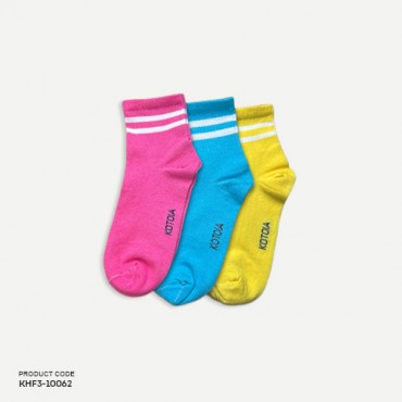 Kotoia 3 half striped cotton socks Yellow, blue and Fuchsia for women