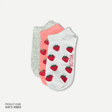 Kotoia 3 ankle Strawberry cotton socks ( white , pink plain light gray )