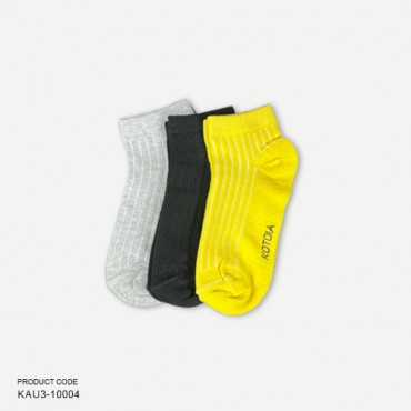 Kotoia 3 ankle striped cotton socks ( black , yellow and light gray)