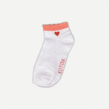 Kotoia 3 ankle heart cotton socks pink , yellow and white