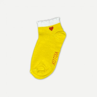 Kotoia 3 ankle heart cotton socks pink , yellow and white