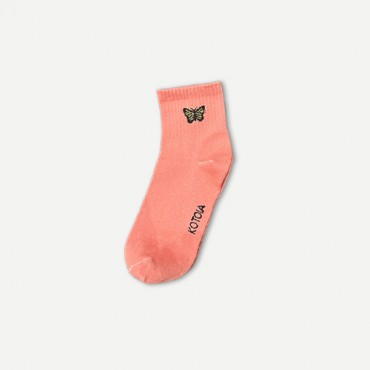 Kotoia 3 Half Butterfly Cotton Socks Coral Pink, Green and Black for Women