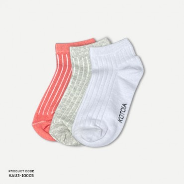 Kotoia 3 ankle striped cotton socks ( white , light gray and pink )