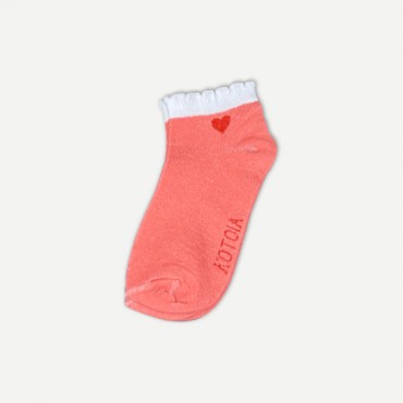 Kotoia 3 ankle heart cotton socks pink , yellow and white